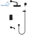 Aquacubic Contemporary Health Wall Mounted Black Industrial Style Water Saving Shower Mixer Faucet Set